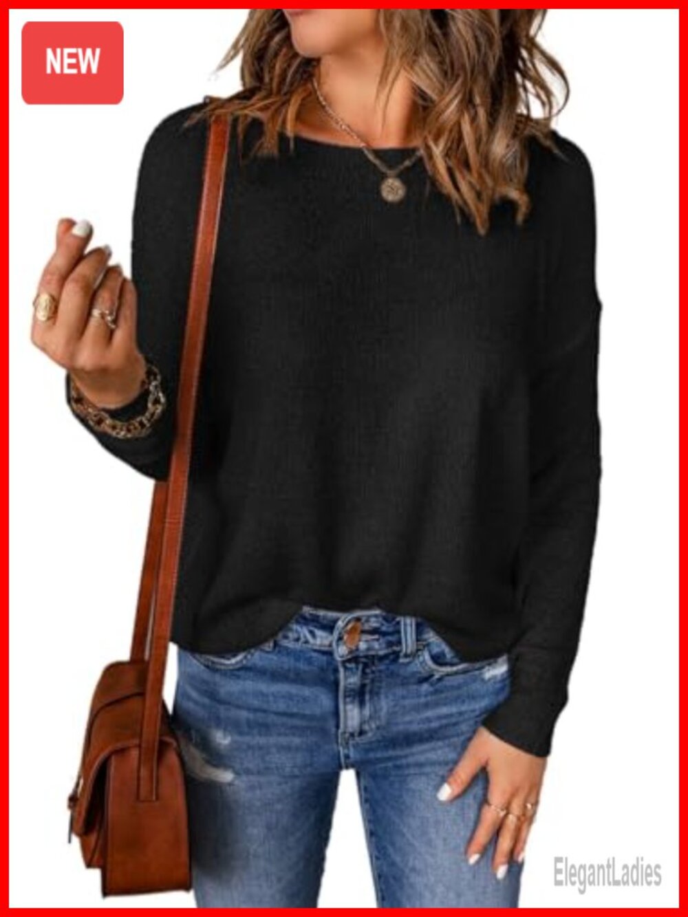 Womens Lightweight Crewneck Long Sleeve Knit Pullover Shirt Casual Top
